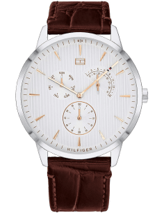 Montre Homme Tommy Hilfiger 1710389 - Cadran Bleu, Boîtier Argenté, Bracelet Cuir Marron