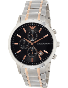 Montre Homme Emporio Armani AR11165 Chronographe Cadran Bleu Bracelet Acier Argent/Or Rose