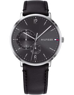 Montre Homme Tommy Hilfiger 1791509 - Boîtier Acier Argenté, Cadran et Bracelet Cuir Noir