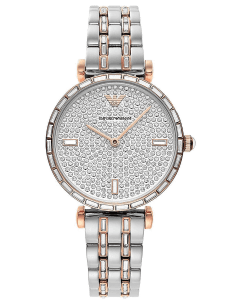 Montre Femme Emporio Armani AR11293 Gianni T-Bar - Boîtier Or Rose, Cadran Argent & Maille Milanaise