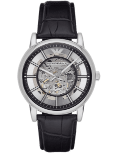 Montre Homme Emporio Armani AR1981 Squelette Automatique Acier Argent & Cuir Noir
