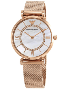 Montre Femme Emporio Armani AR11320 Gianni - Cadran Blanc, Boîtier Or Rose, Bracelet Acier Bleu