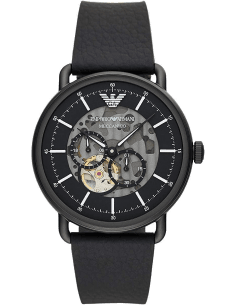 Montre Homme Emporio Armani AR60028 - Cadran Squelette Noir, Bracelet Cuir Noir