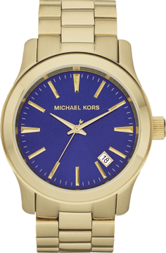 Montre Michael Kors MK7049 Runway Unisexe en Acier Doré avec Cadran Bleu