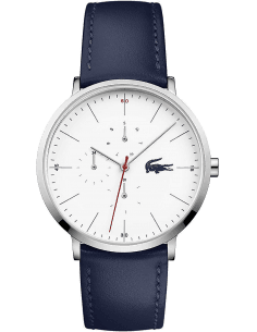 Montre Lacoste Homme 2010975 - Cadran Blanc Multifonctions, Bracelet Cuir Bleu