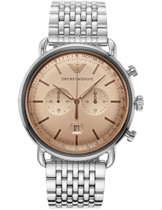 Montre Homme Emporio Armani Aviator AR11239 Cadran Bronze Bracelet Maille Milanaise Argent