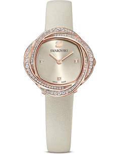 Montre Femme Swarovski 5552424 Crystal Flower - Cadran Argent, Boîtier Or Rose, Bracelet Cuir Beige