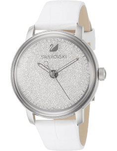 Montre Femme Swarovski Crystalline 5295383 - Cadran argent, bracelet cuir blanc