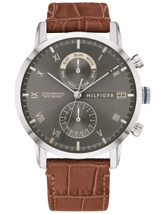 Montre Homme Tommy Hilfiger 1710398 Kane - Cadran Gris Multifonction, Bracelet Cuir Marron