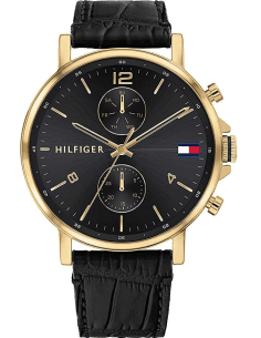 Montre Homme Tommy Hilfiger 1710417 - Boîtier Or, Cadran Noir, Bracelet Acier