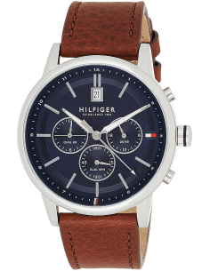 Montre Homme Tommy Hilfiger 1791629 Kyle - Cadran Bleu, Boîtier Acier & Bracelet Cuir Marron