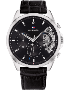 Montre Homme Tommy Hilfiger 1710449 Squelette Acier Doré Cadran Noir Bracelet Cuir