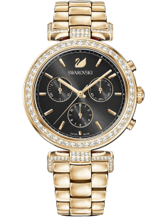 Montre Femme Swarovski Era Journey 5295366, boîtier et bracelet acier or rose, cadran noir