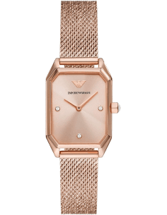 Montre Femme Emporio Armani Gioia AR11347 Boîtier Rectangulaire Or Rose Maille Milanaise