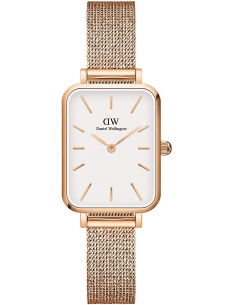 Montre Femme Daniel Wellington Quadro DW00100431 Cadran Rectangulaire Blanc Bracelet Maille Milanaise Or Rose