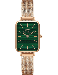 Montre Femme Daniel Wellington Quadro DW00100437 Cadran Rectangulaire Vert Bracelet Maille Or Rose