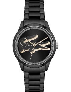 Montre Femme Lacoste Ladycroc 2001192, bracelet acier inoxydable noir et cadran strass