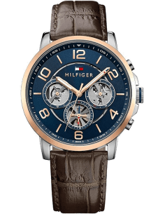 Montre Homme Tommy Hilfiger 1791290 - Boîtier Acier, Cadran Bleu Squelette, Bracelet Cuir Brun