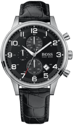 Montre Homme Hugo Boss Aeroliner 1512448 - Cadran Noir, Boîtier Argent, Bracelet Cuir