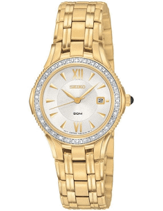 Montre Seiko SXDA86 pour Femme, Boîtier et Bracelet Or Acier, Cadran Argent Diamants