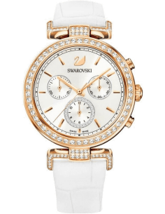 Montre Femme Swarovski 5295369 Era Journey - Cadran Blanc Diamanté, Bracelet Cuir Blanc