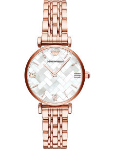 Montre Femme Emporio Armani Gianni T-Bar AR11110, Boîtier Or Rose Acier & Bracelet Acier Noir