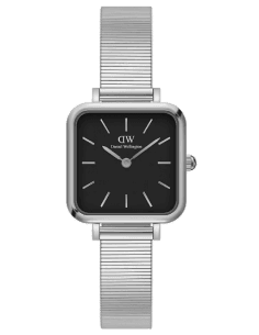 Montre Daniel Wellington Quadro Studio DW00100522 - Cadran carré noir, boîtier argenté, pour femme