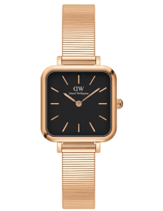 Montre Femme Daniel Wellington DW00100518 Quadro Studio, Cadran Carré Noir, Boîtier et Bracelet Or Rose