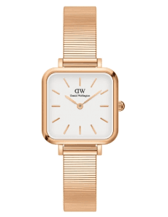 Montre Femme Daniel Wellington DW00100517 Quadro Studio, Cadran Carré Blanc, Boîtier et Bracelet Or Rose