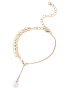 Bracelet femme Victoria Bradley 106341 en acier plaqué or, épis de blé et perles