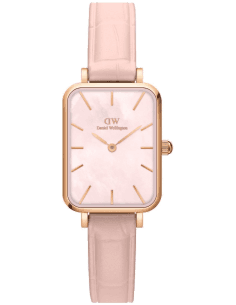 Montre Femme Daniel Wellington Quadro Pressed DW00100508 - Boîtier rectangulaire or rose, cadran nacre, bracelet maille milanaise rose