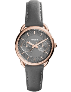 Montre Femme Fossil ES3913 Tailor - Cadran Gris, Boîtier Or Rose, Bracelet Cuir