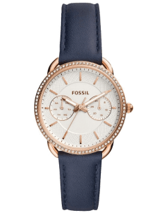 Montre Fossil ES4394 pour Femme - Boîtier Or Rose, Cadran Blanc, Bracelet Cuir Bleu