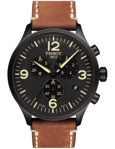 Tissot Chrono XL T1166173605700 - Chronographe Homme Cadran Noir 45mm Bracelet Cuir Brun