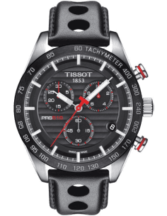 Montre Homme Tissot PRS 516 Chronographe T1004171605100 - Cadran Noir, Bracelet Cuir Perforé