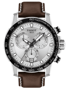 Montre Homme Tissot Supersport Chrono T1256171603100 Cadran Gris Bracelet Cuir Marron