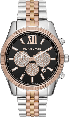 Montre Michael Kors Lexington MK8714 Homme - Cadran Noir, Boîtier Or Rose, Bracelet Acier Bicolore
