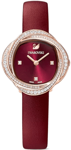 Montre Swarovski 5552780 en Cuir Bordeaux et Cadran Serti de Cristaux