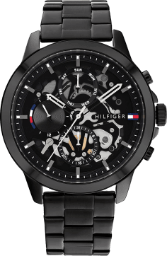 Montre Homme Tommy Hilfiger Henry 1710478 - Cadran Squelette Noir, Boîtier Acier, Bracelet Acier