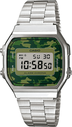Montre Casio Vintage A168WEC-3EF Cadran Digital Camouflage Vert, Bracelet Métal Unisexe