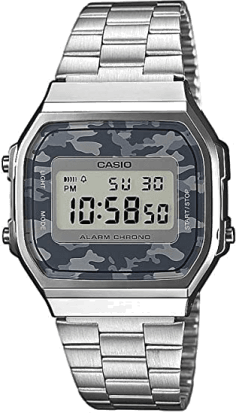 Montre Casio Vintage A168WEC-1EF Cadran Digital Camouflage Gris, Bracelet Acier Unisexe