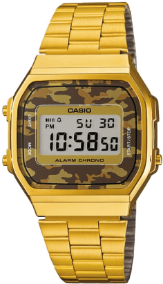 Montre Casio Vintage A168WEGC-5EF - Boîtier Doré, Cadran Digital Camouflage Marron - Unisexe