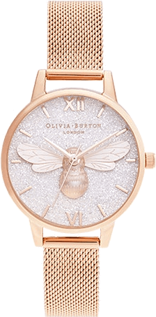 Montre femme Olivia Burton Lucky Bee OB16FB04 cadran gris pailleté bracelet or rose