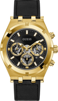 Montre Homme Guess GW0262G2 Cadran Multifonctions Noir Boîtier Or Bracelet Cuir