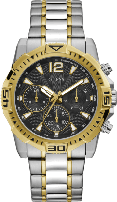 Montre Guess Homme GW0056G4 - Cadran Noir Multifonction, Bracelet Acier Bicolore Argent/Or