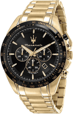 Montre Homme Maserati Traguardo R8873612041 chronographe Cadran noir Bracelet en acier inoxydable doré