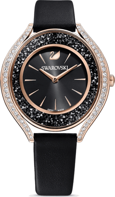 Montre Femme Swarovski 5558634 Crystalline Aura, Boîtier Acier Or Rose & Bracelet Cuir Noir