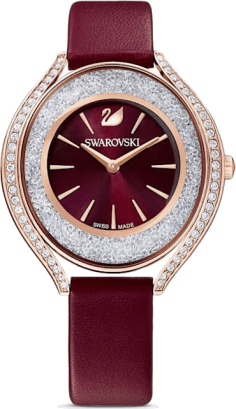 Montre Femme Swarovski 5558637, Boîtier Or Rose Acier et Bracelet Cuir Bordeaux