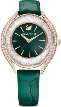 Montre Femme Swarovski 5644078, Cadran Tonneau Vert et Boîtier Or Rose, Bracelet Cuir Vert