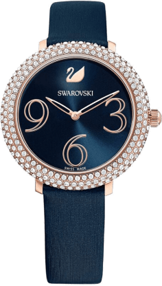 Montre Femme Swarovski 5484061 - Cadran et Bracelet Cuir Satiné Bleu Nuit - Cristaux